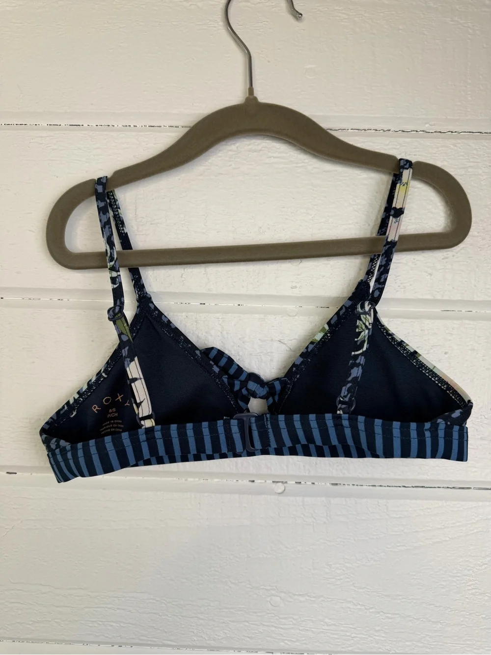 Roxy Girls Navy Blue Floral & Stripe Bikini Top